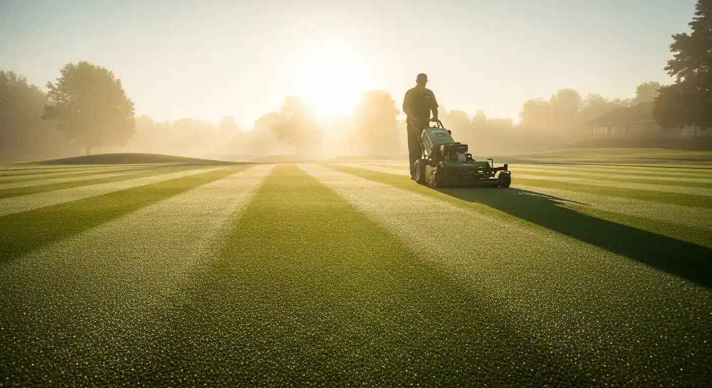 Greenkeeper at work Part of the greenkeeper job is morning task mowin greens