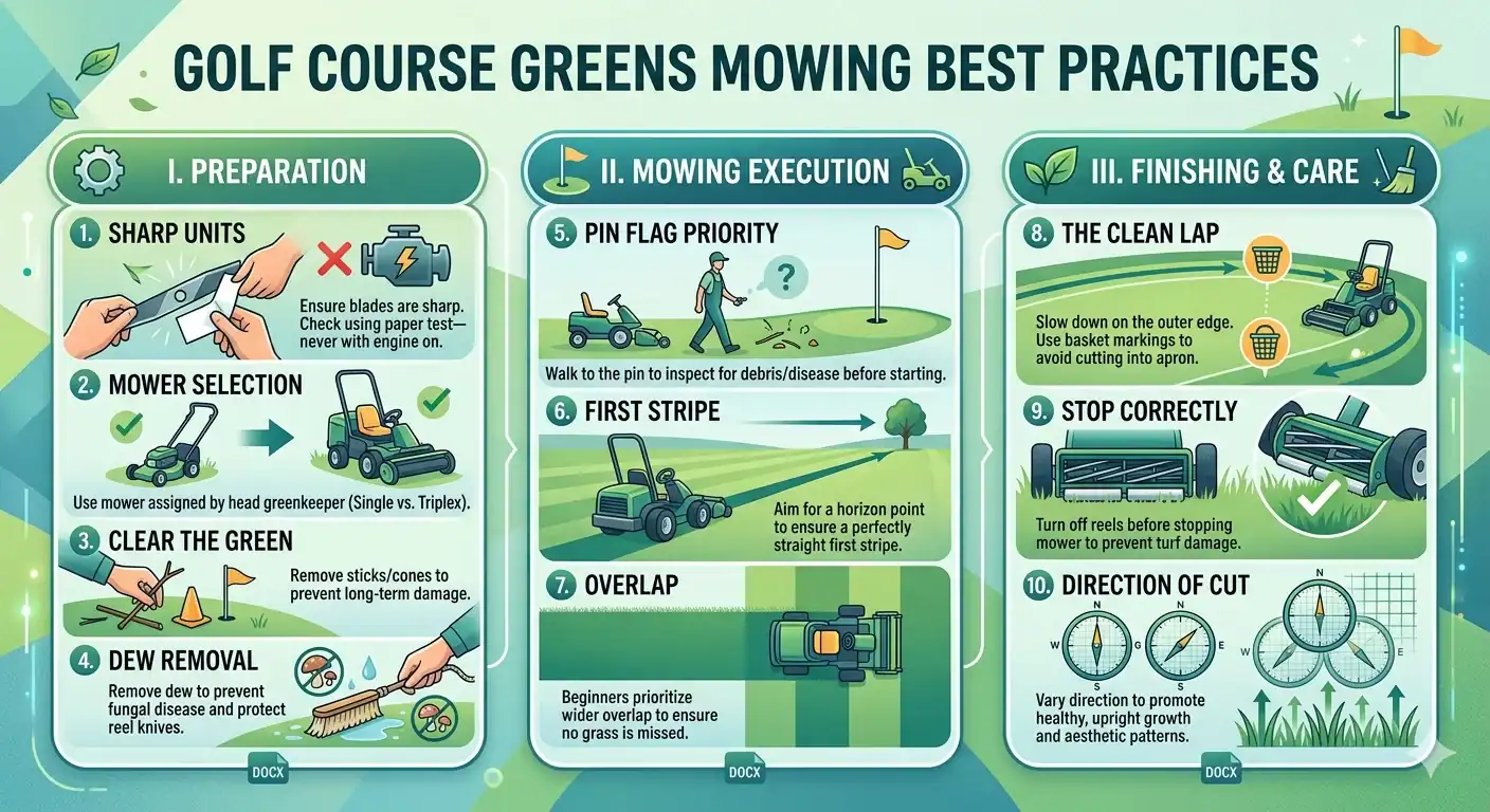 Infographic about 10 steps for perfect mowing golf greens