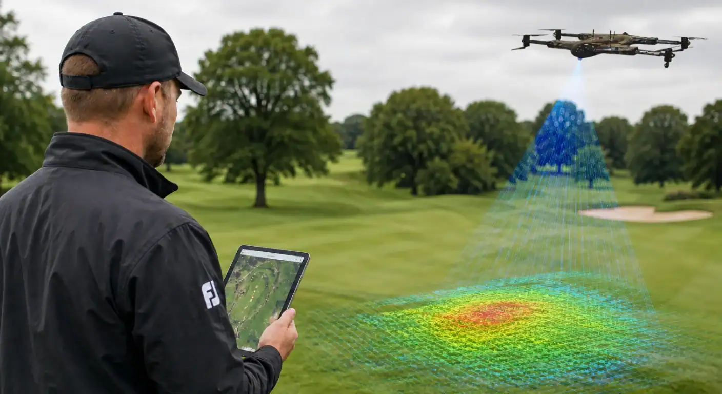 Golf course drone inspection in modern turf management helps prevent diseases and plan proper fertilizer program