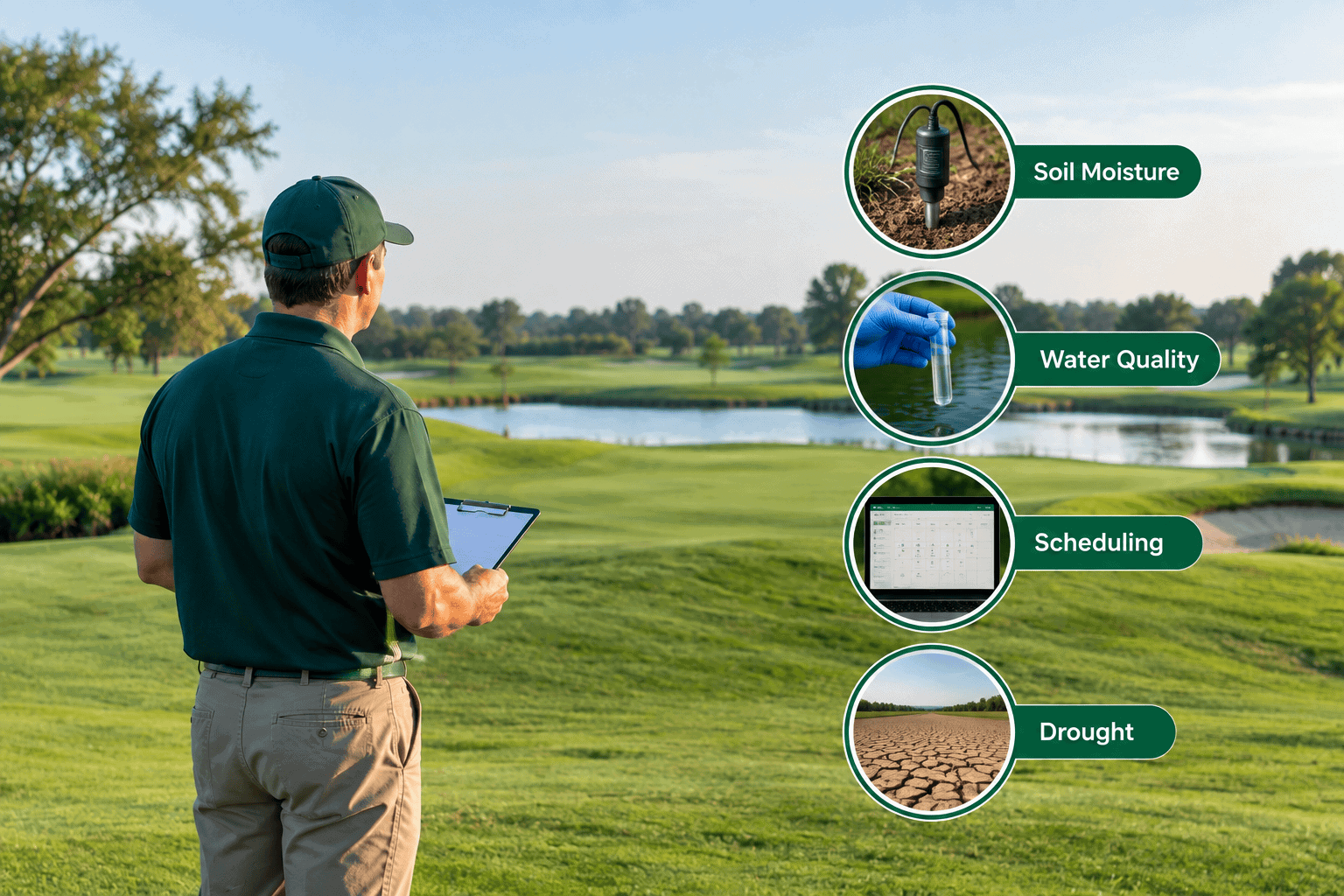 Golf Course Irrigation Management focused on soil moisture, water quality, scheduling, and drought strategies for healthier, more efficient turf.